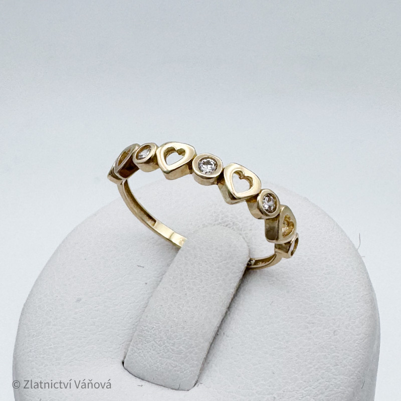 Žluté zlato prsten SRDCE se zirkony